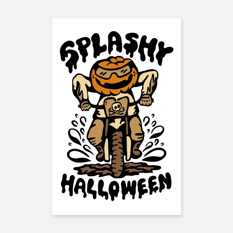 Citrouille d’Halloween Biker éclaboussant dans la boue Poster 20 x 30 cm