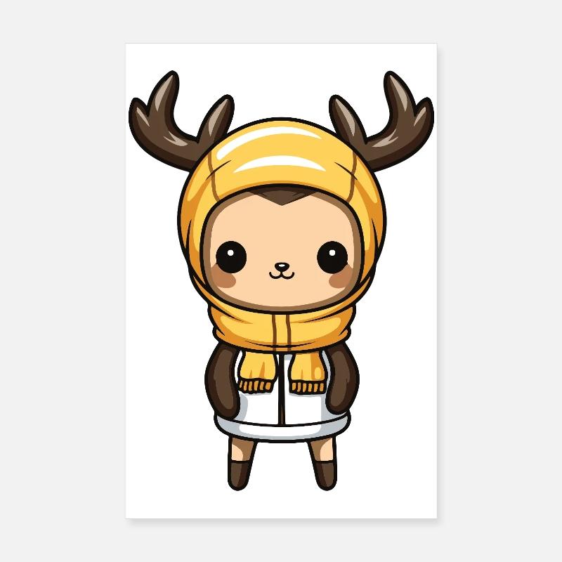 cerf mignon bande dessinée hiver Poster 20 x 30 cm