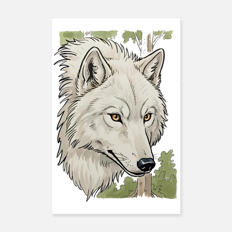 White wolf head in the forest Poster 8" x 12" (20x30 cm)