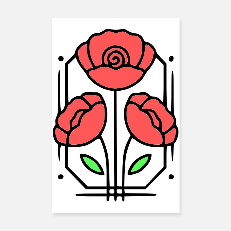 Coquelicots coquelicots minimaliste Line Art 8 Poster 20 x 30 cm