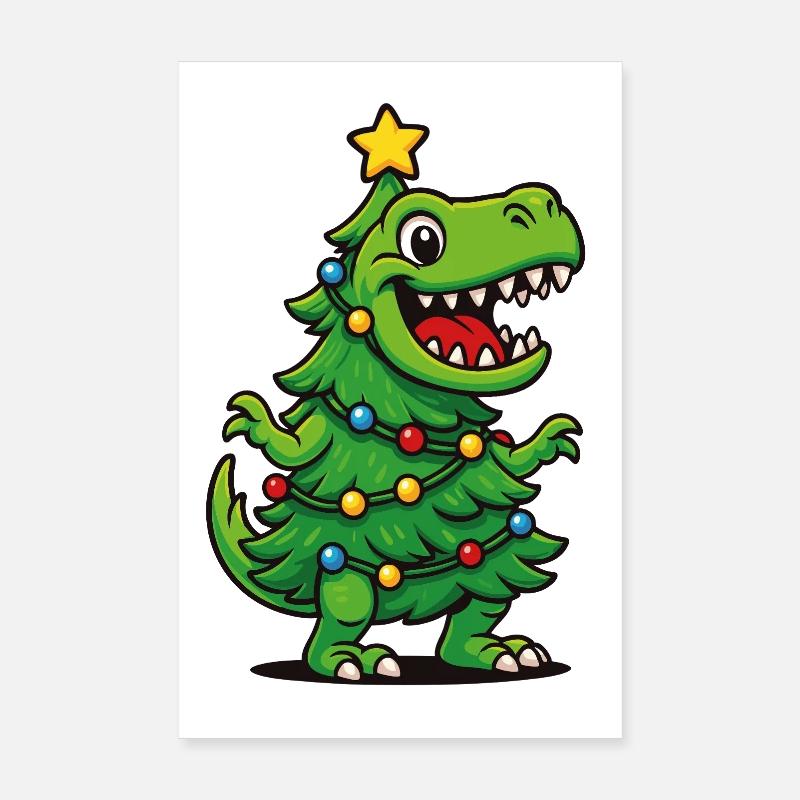 Tree-Rex – Jeu de mots rétro de Noël T-Rex Dino Poster 20 x 30 cm