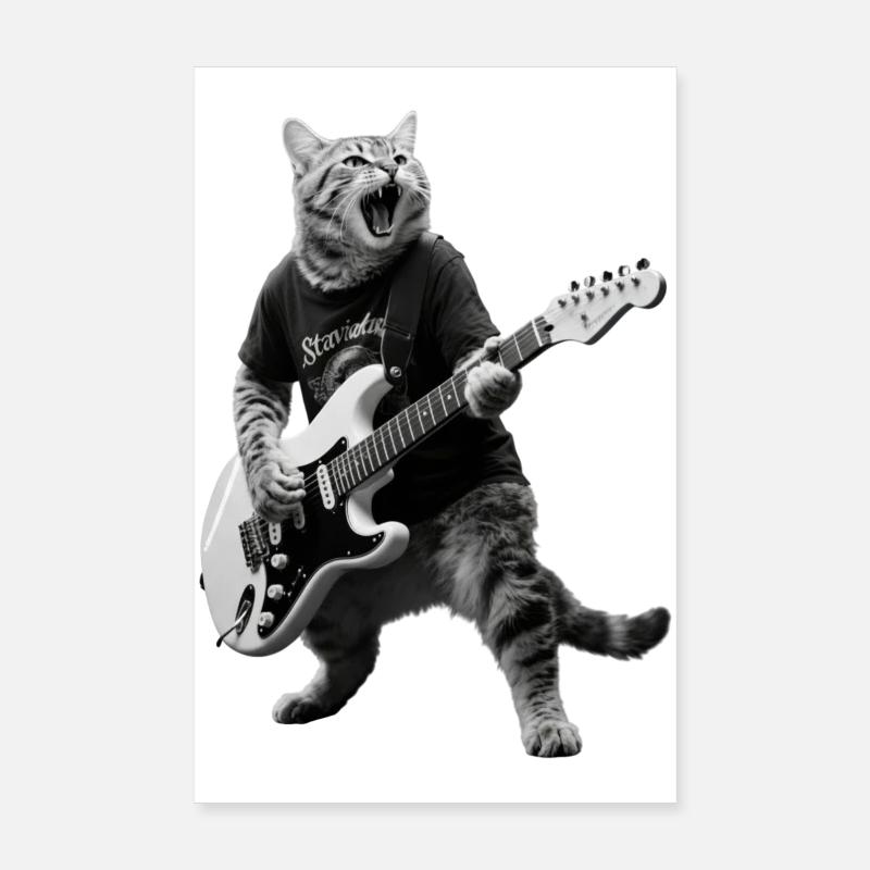 Rockkatze mit E-Gitarre Poster 20x30 cm