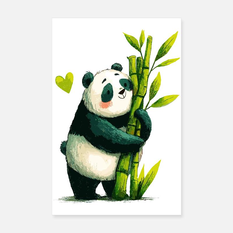 Panda Kuschel mit Bambus Poster 20x30 cm