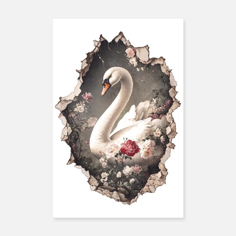 Schwan Vintage - Poster 20x30 cm - Weiß