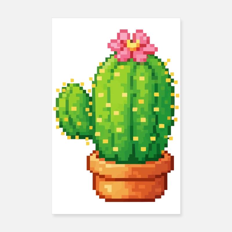 Cactus pixel avec fleur Poster 20 x 30 cm