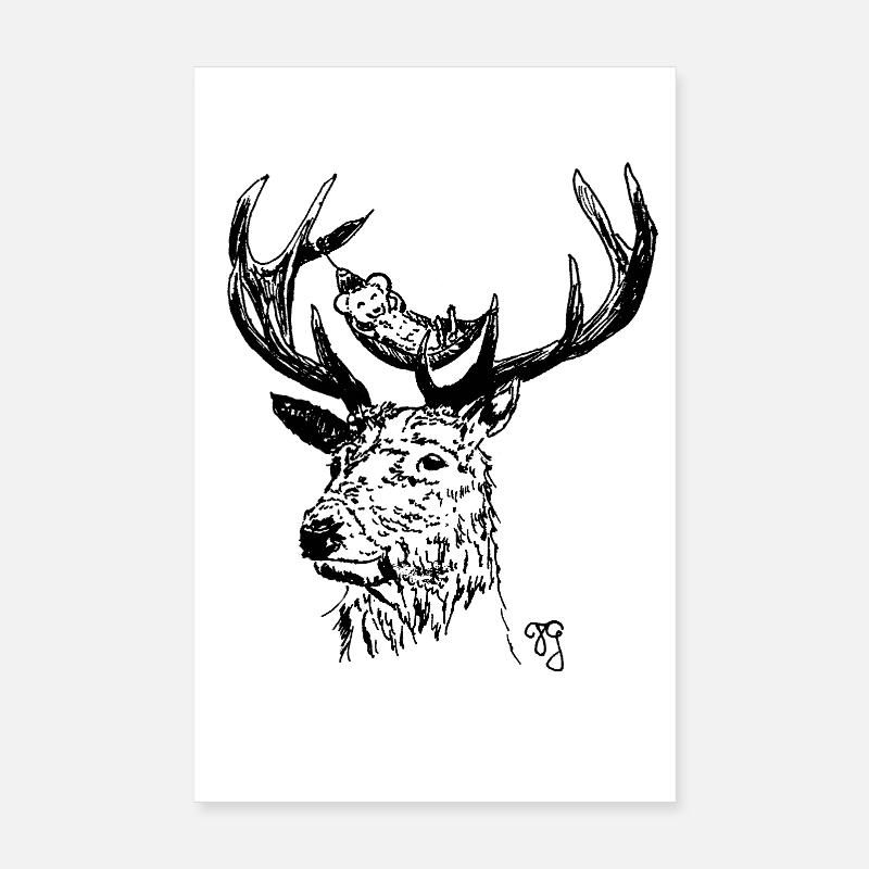 Cerf et souris - Poster 20 x 30 cm - blanc