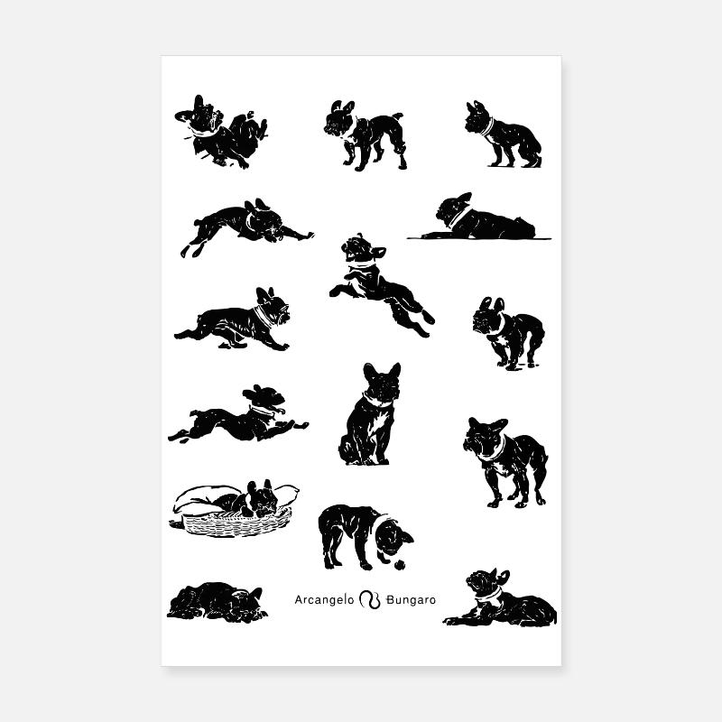 Série de Chiens Noir et Blanc en Silhouette Poster 20 x 30 cm
