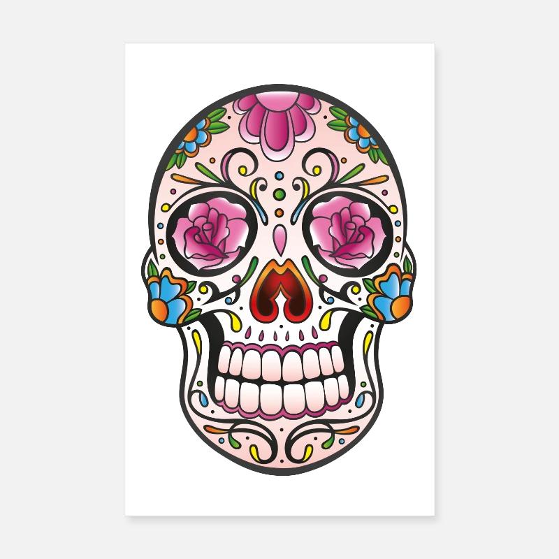 Floral Sugar Skull Tattoo - Mexikanischer Stil Poster 20x30 cm