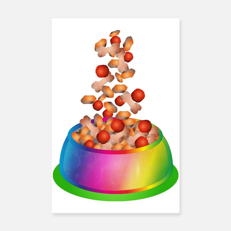 Hundenapf in Regenbogenfarben mit Hundefutter Poster 20x30 cm