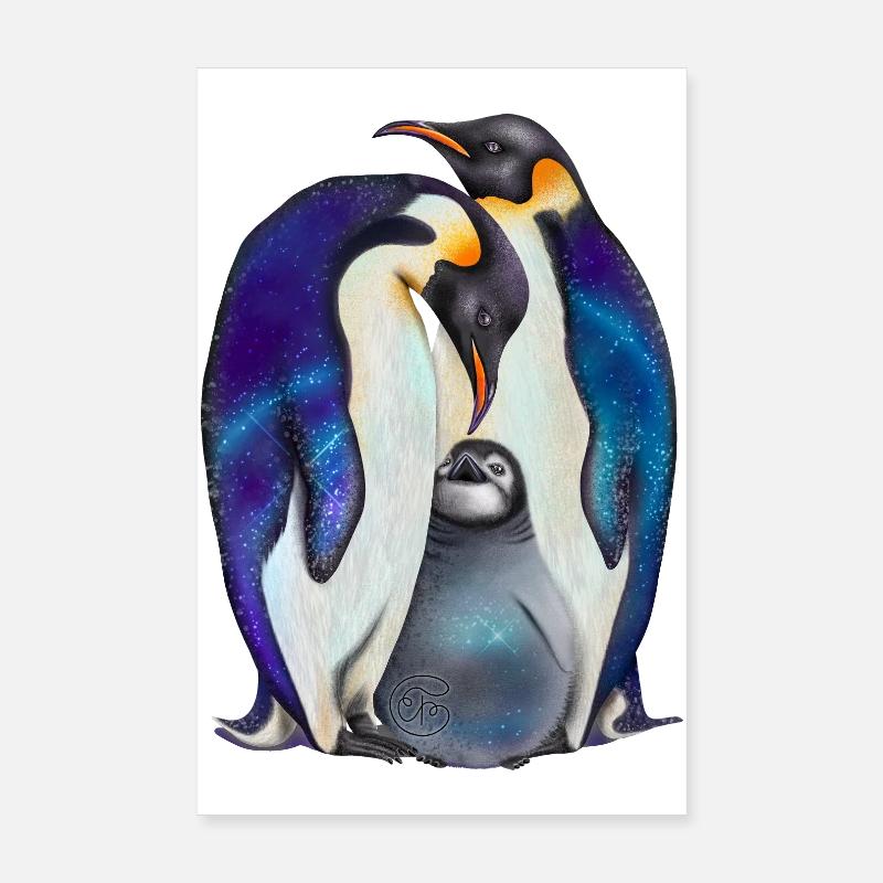 Sweet penguins with starry sky Poster 8" x 12" (20x30 cm)