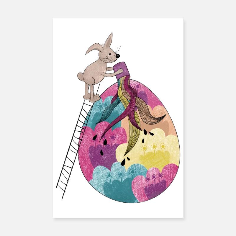 Osterhase & Osterei Bunte Illustration - Poster 20x30 cm - Weiß