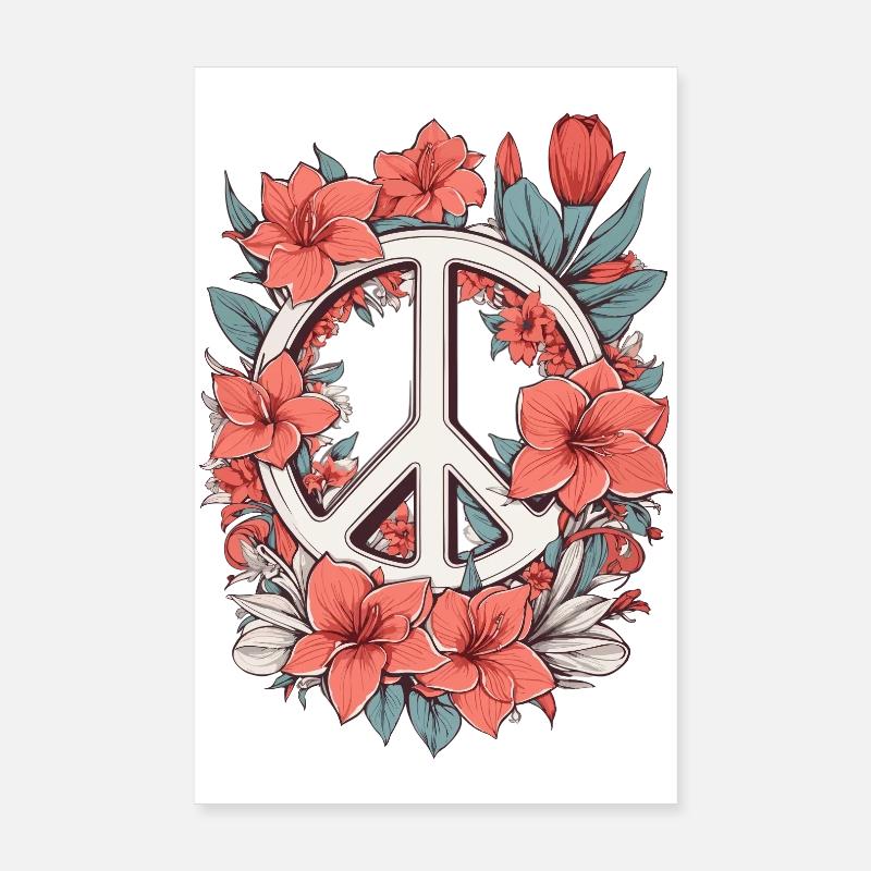 Signe de paix avec des fleurs Poster 20 x 30 cm