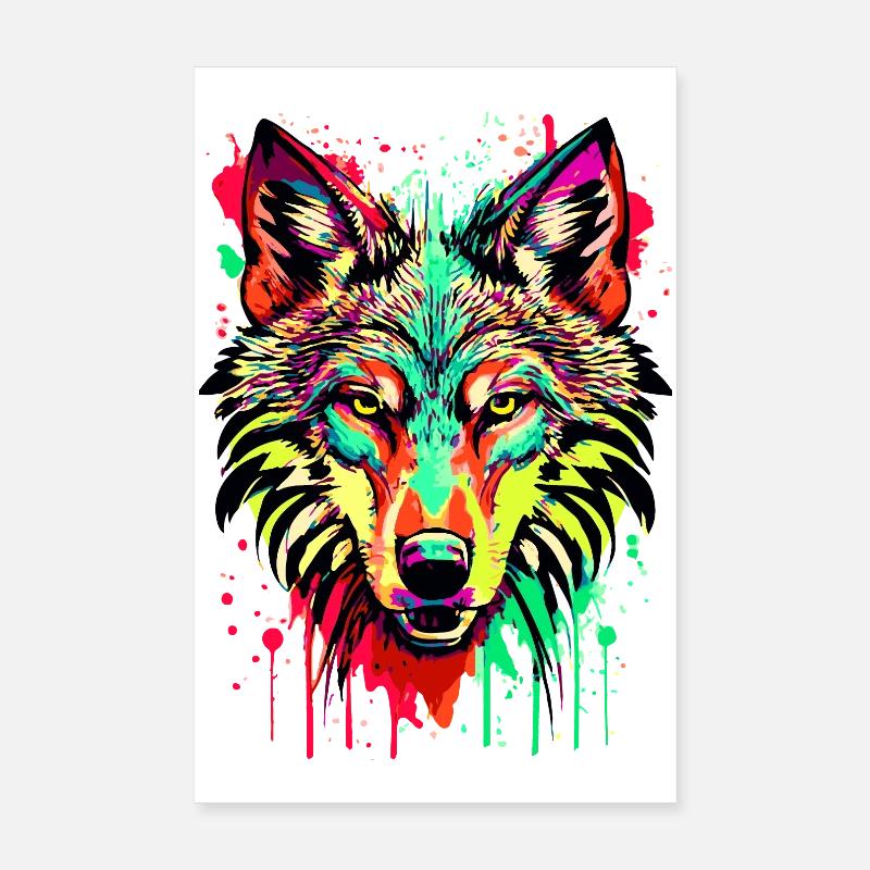 Loup coloré - Loup coloré - J’aime les loups Poster 20 x 30 cm