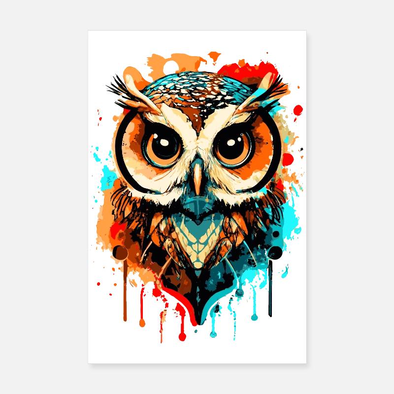 Eule Bunt - Nachteule - Schleiereule - Eulen Kauz Poster 20x30 cm