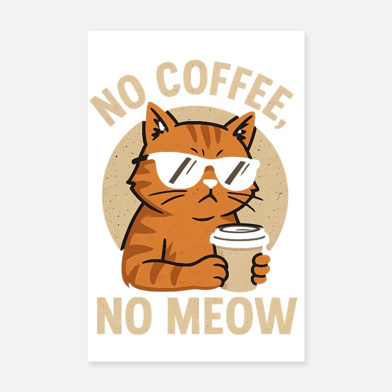 Chat cool avec lunettes de soleil et tasse à café - Poster 20 x 30 cm - blanc