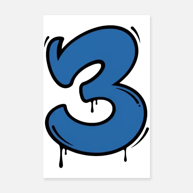 Graffiti Bleu Numéro 3 Gouttes Poster 20 x 30 cm