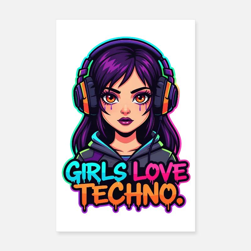 Techno Neon Mädchen Poster 20x30 cm