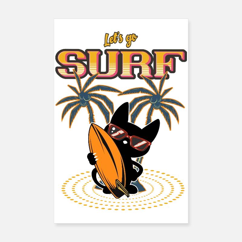 Let’s Go Surf - Conception amusante de chat de surf Poster 20 x 30 cm