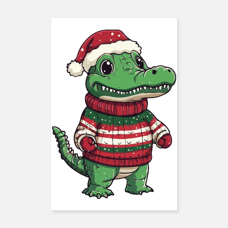 Alligator Christmas Xmas Poster 8" x 12" (20x30 cm)