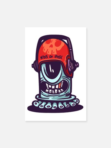 Casque Spatial Crâne - Poster 20 x 30 cm - blanc - Devant
