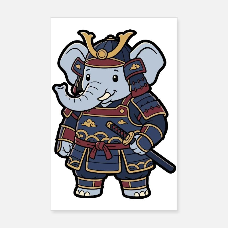 Elefant-Samurai in Krieger-Rüstung Poster 20x30 cm