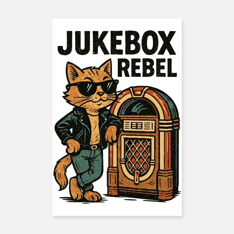 Rockabilly Jukebox Cool Cat Rebel Retro Gift Poster 8" x 12" (20x30 cm)