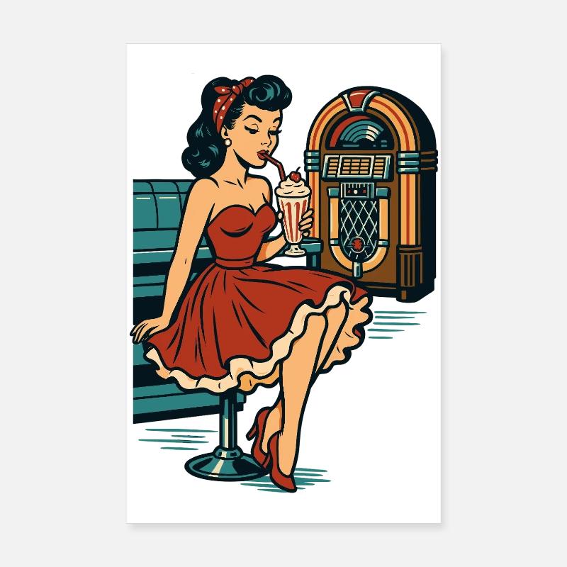 Rockabilly Diner Diner Jukebox Rétro Poster 20 x 30 cm