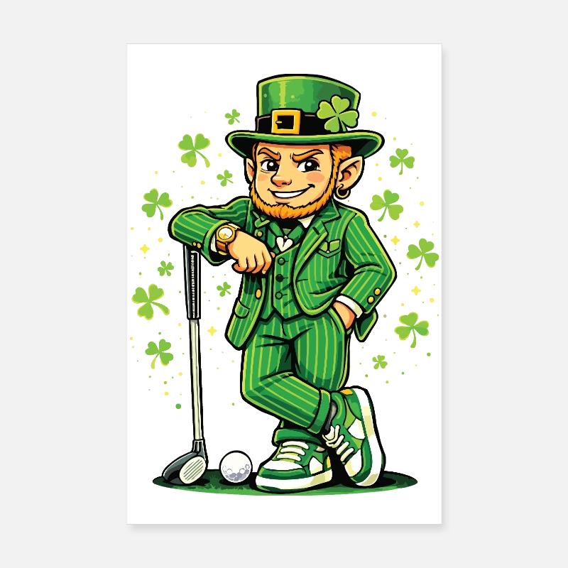 Leprechaun jouant au golf à St Pats Poster 20 x 30 cm
