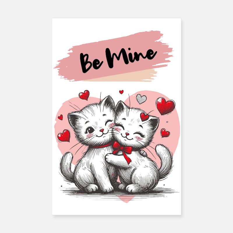 Be Mine Cat Cuddle with Hearts Poster 8" x 12" (20x30 cm)