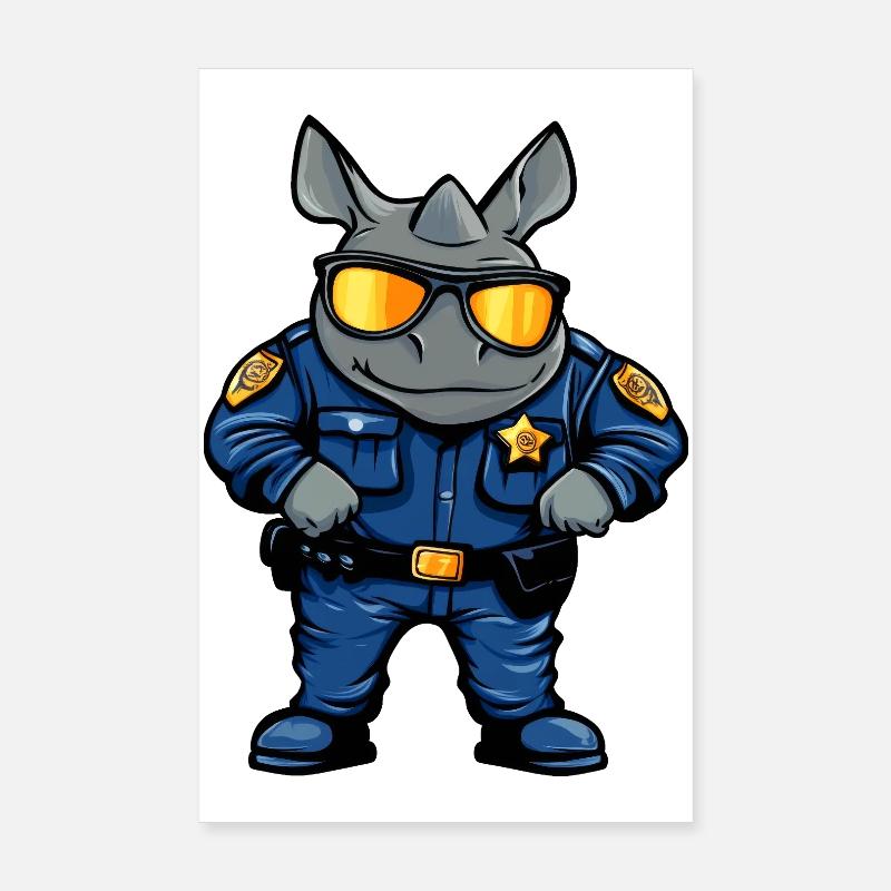 Nashörner Polizei / Polizist Nashorn Poster 20x30 cm