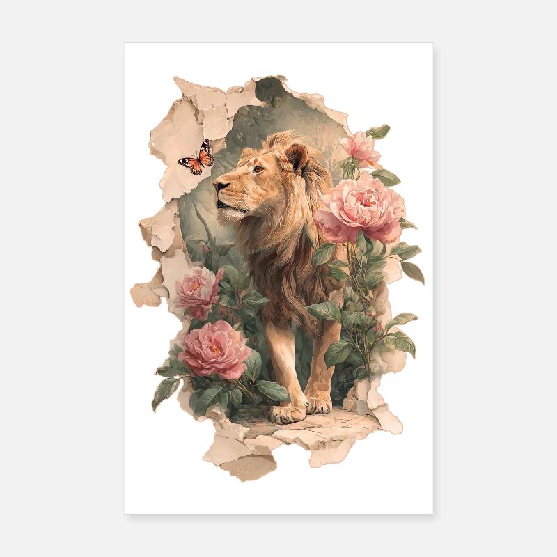 Lion avec papillon Poster 20 x 30 cm