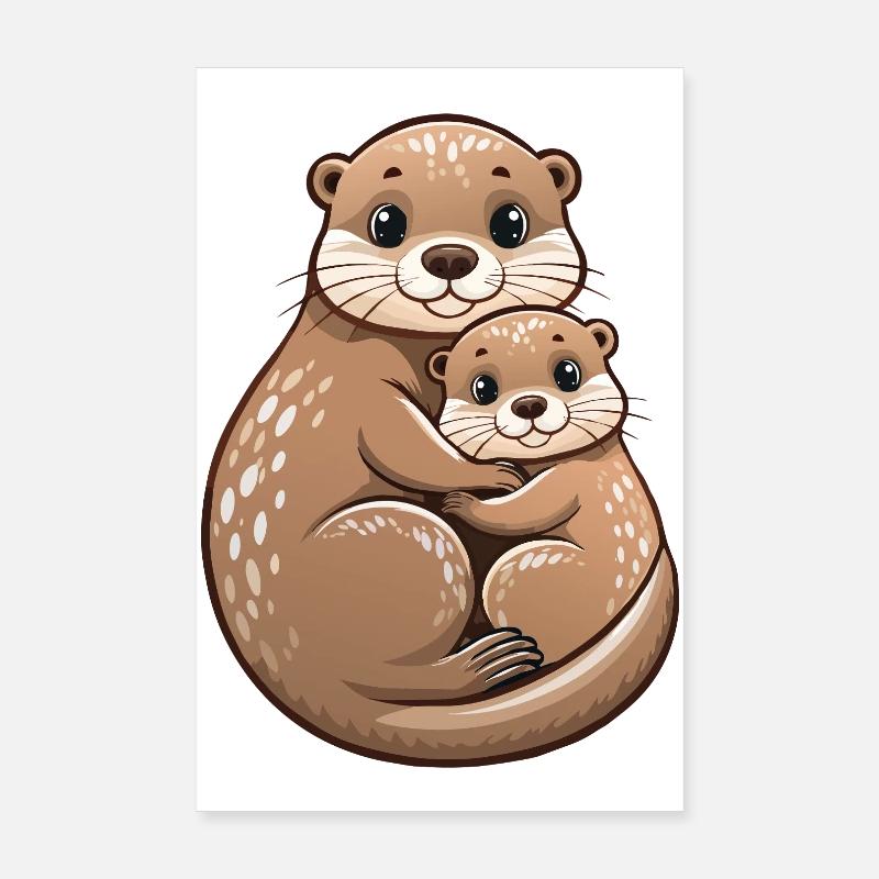 Mother otter with cub Poster 8" x 12" (20x30 cm)