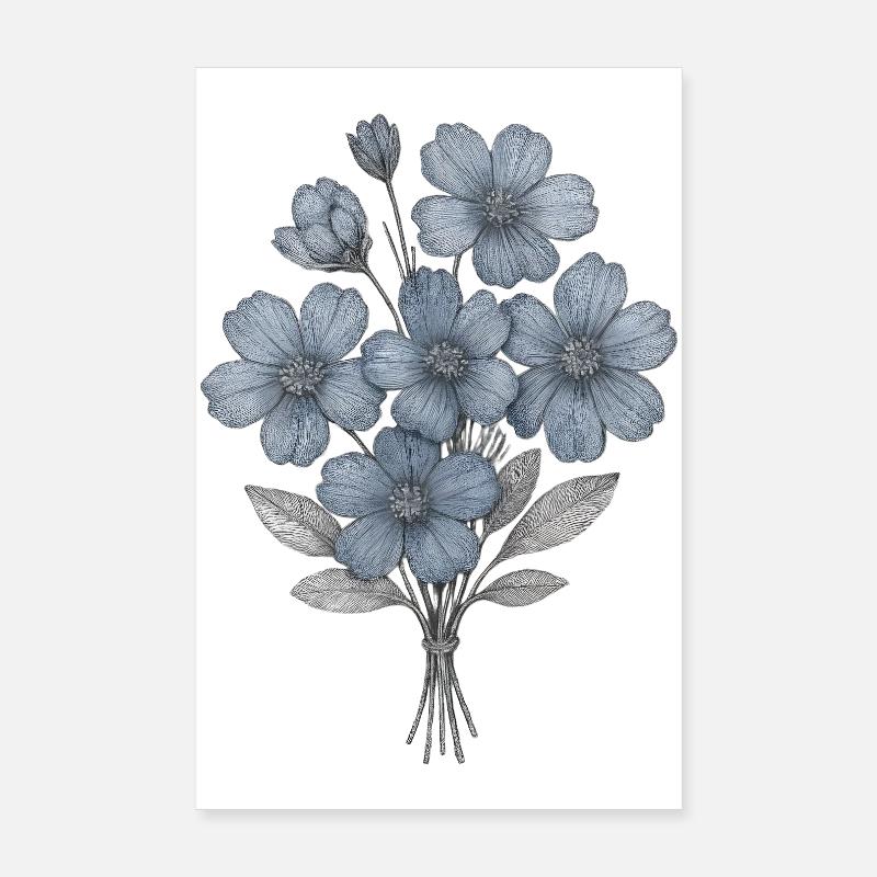 Blaues Blumenbouquet Aquarell Poster 20x30 cm