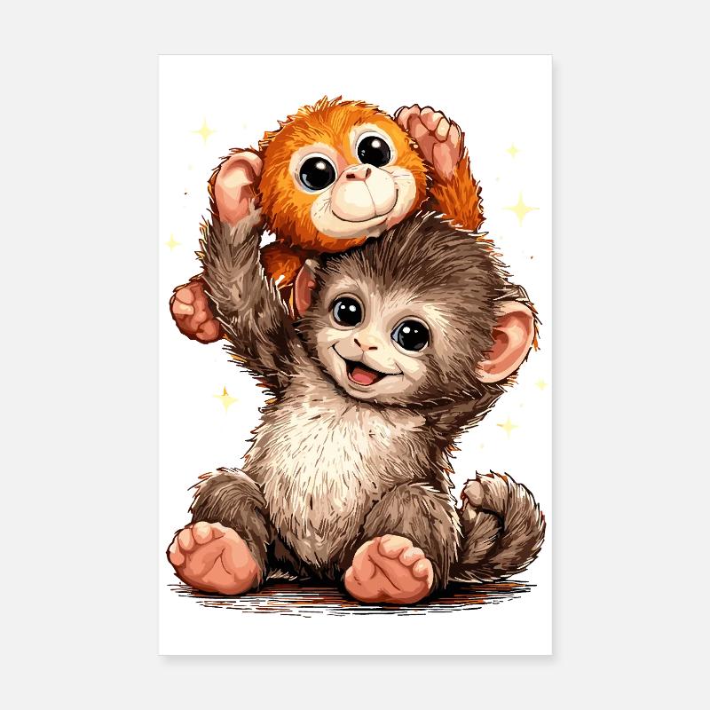 Mème japonais du Singe Mignon Poster 20 x 30 cm