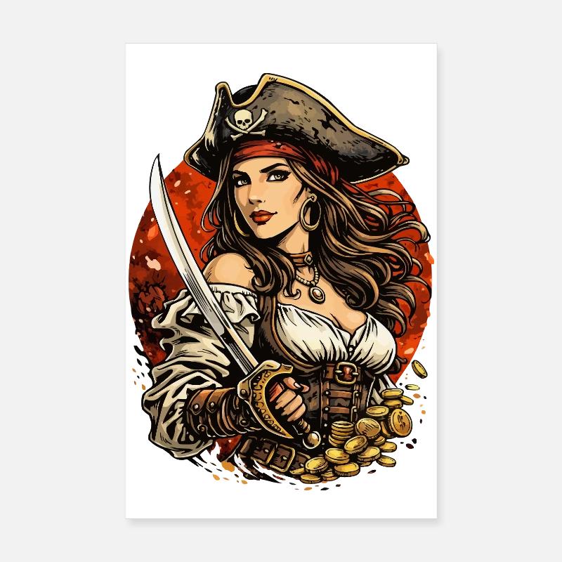 Reine des pirates avec épée et or Poster 20 x 30 cm