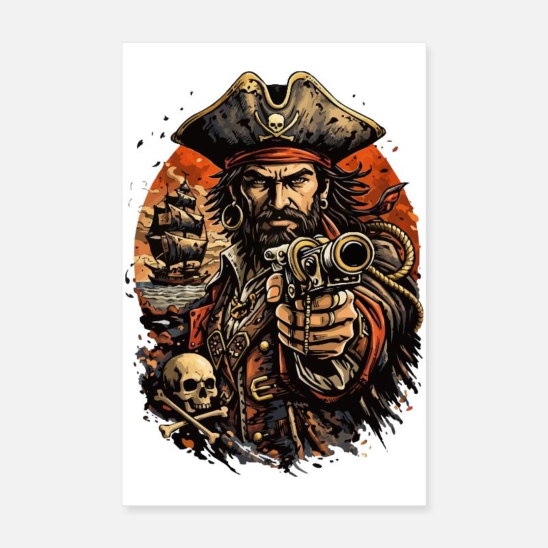 Captain Pirate with Cannon Poster 8" x 12" (20x30 cm)