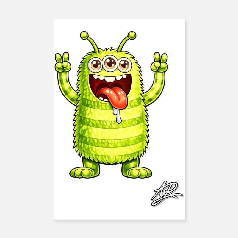Monstre fluo trois yeux joyeux Poster 20 x 30 cm