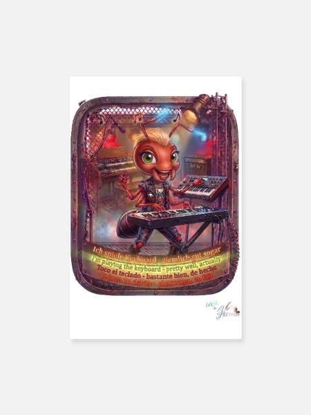 Ameise MALÚ Keyboard Synthesizer Band Rock Pop Art - Poster 20x30 cm - Weiß - Vorne