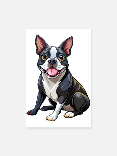 Boston Terrier Hundesitting - Poster 20x30 cm - Weiß - Vorne