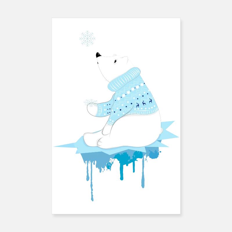 Eisbär mit Schneeflocken Poster 20x30 cm