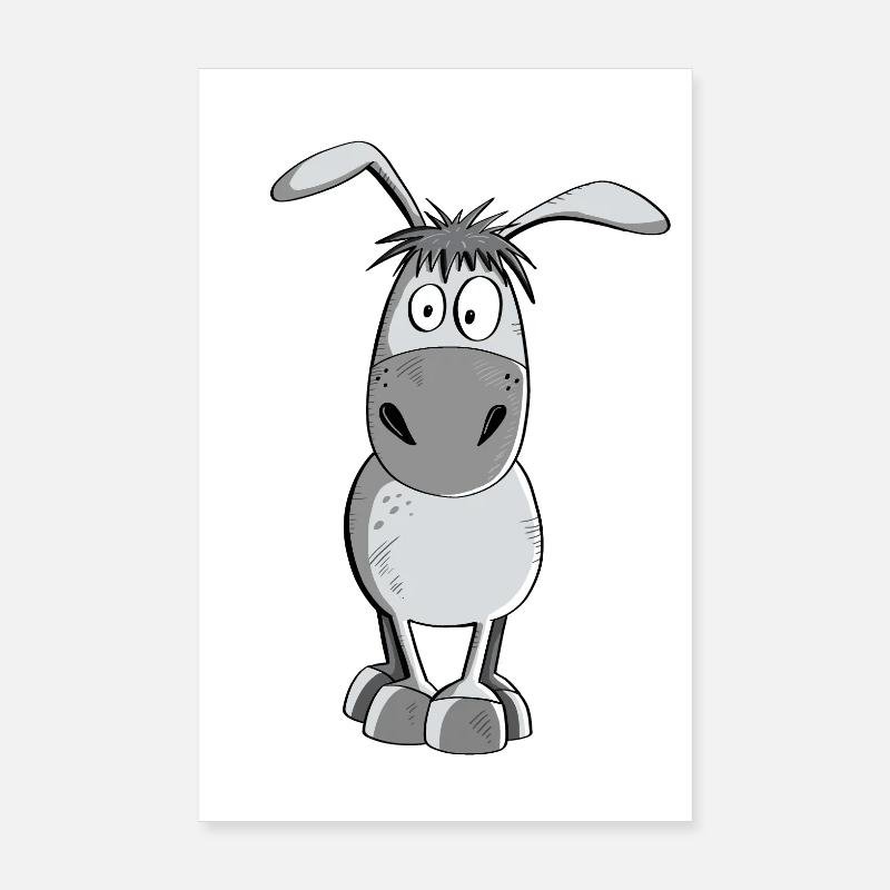 Witziger Grauer Esel - Tiere - Comic Poster 20x30 cm