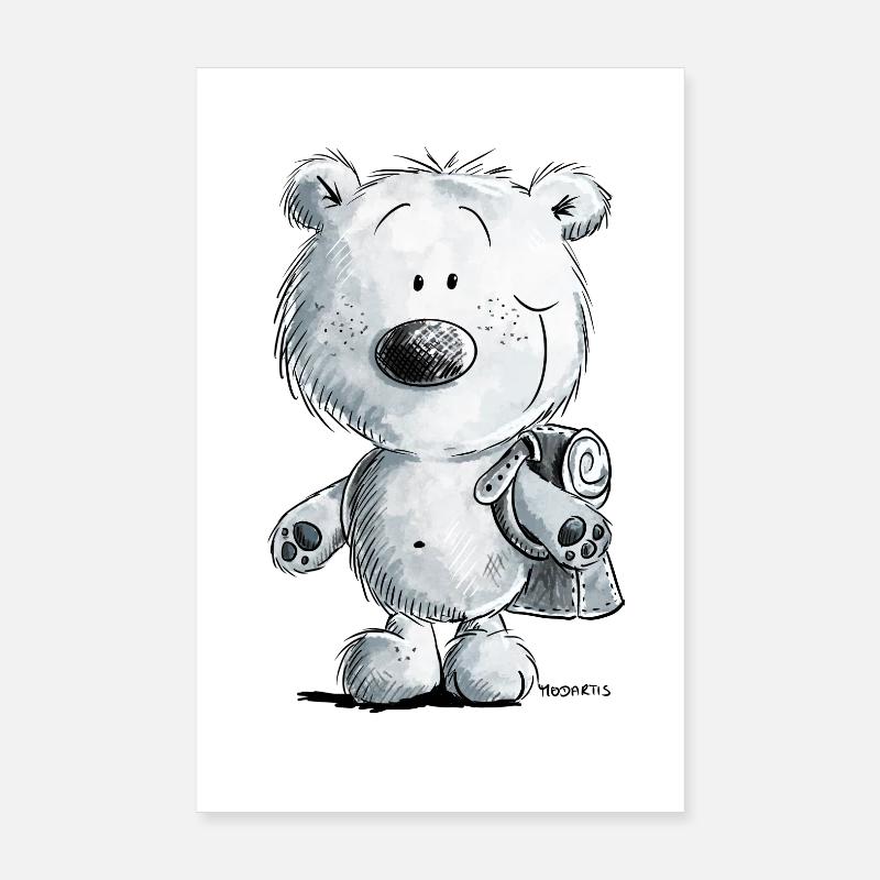 Schulkind Eisbär I Einschulung 1. Klasse Geschenk - Poster 20x30 cm - Weiß