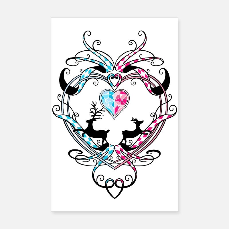 Bois de cerf Cerf et cœur Poster 20 x 30 cm
