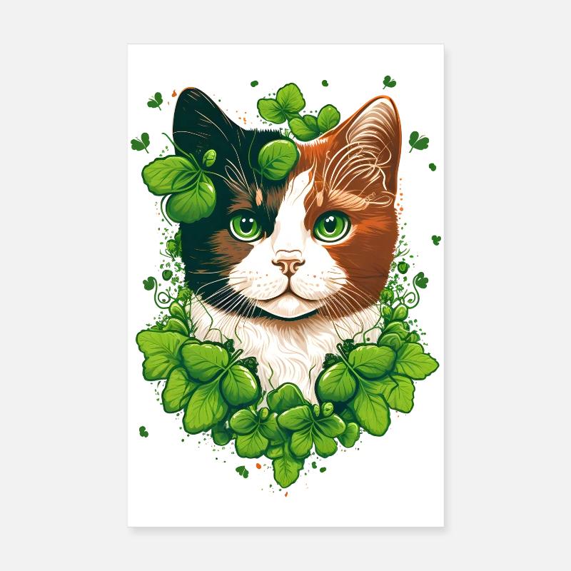 Chat avec cadre de feuilles Poster 20 x 30 cm