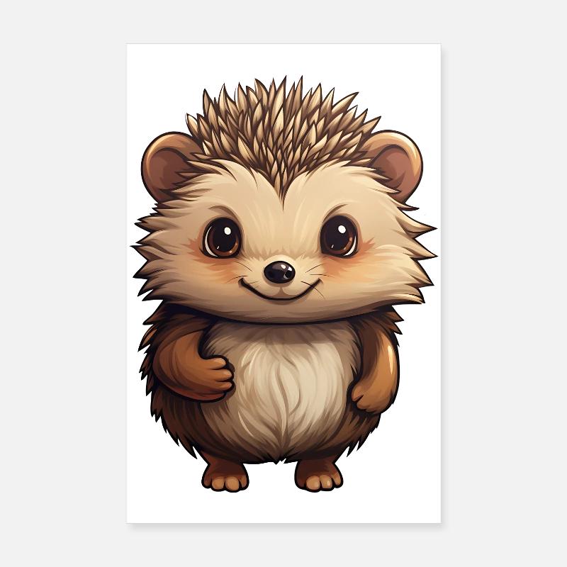 hérisson mignon - Design doux - joyeux - Poster 20 x 30 cm - blanc