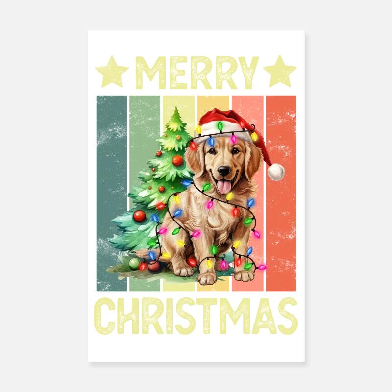 Joyeux chien de Noël Golden Retriever Poster 20 x 30 cm