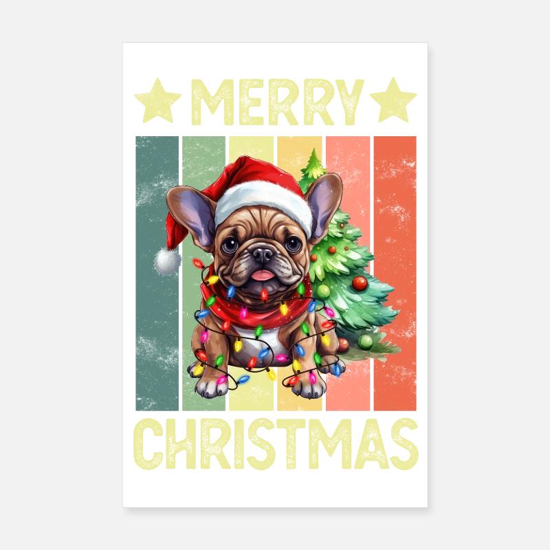 Chien Bouledogue Français Noël Poster 20 x 30 cm