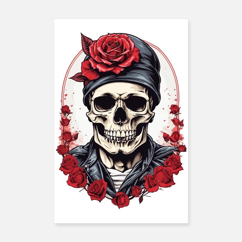 Crâne avec des roses Poster 20 x 30 cm