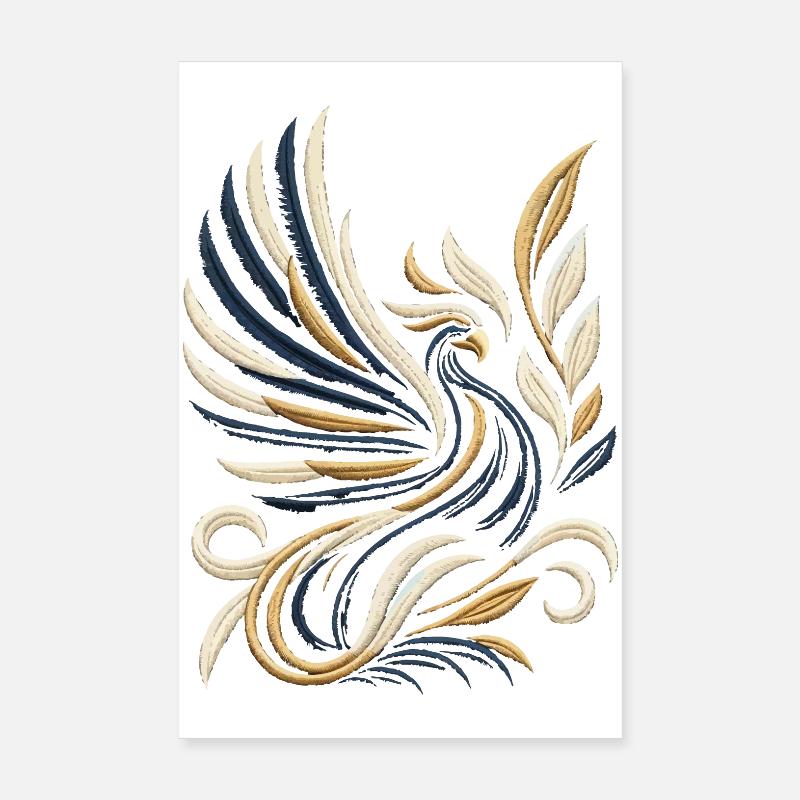 Golden Phoenix Embroidery Tee Poster 8" x 12" (20x30 cm)