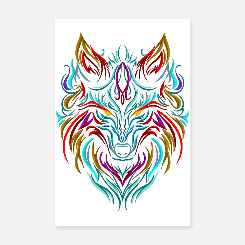 Wolf Tattoo Bunt Poster 20x30 cm